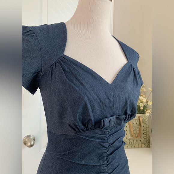 Like new! Stop Staring Denim Dress - Pin Up Style Sheath MIDI Dress - Picture 7 of 14